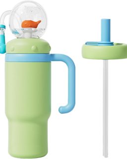 Drinking Cup with Whale Squirt, Stainless Steel Whale Fountain Tumbler, Whales Spray Straw Sippy Cups Water Bottle with Two Lids 24oz for Kids & Adults, Green