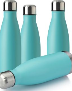17oz Sport Water Bottle 4 Pack Vacuum Insulated Stainless Steel Leak-Proof Double Wall Cola Shape Water Bottle,Keep Drinks Hot & Cold(Light Blue,4 Pack)