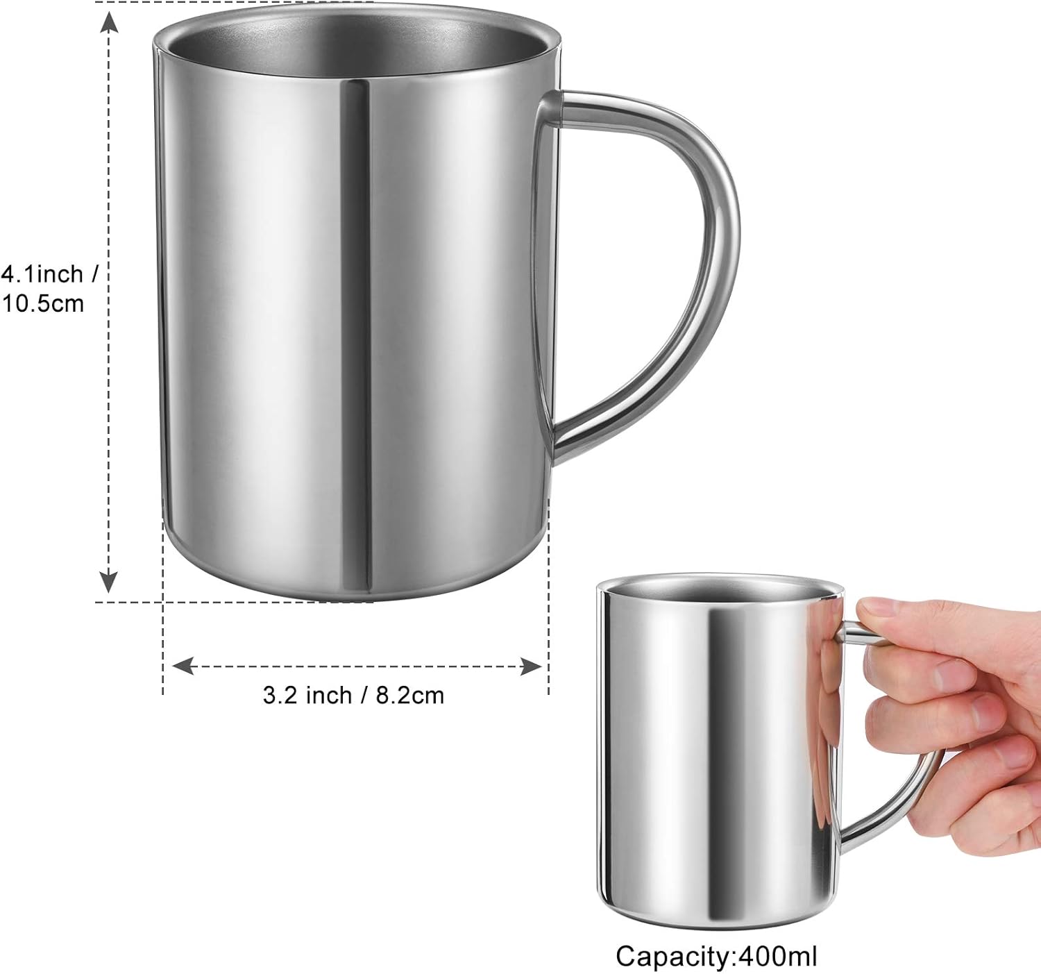 13.5oz / 400ml Double Walled Coffee Mug, Stainless Steel Tea Cups, Travel Camping Mugs - Image 2