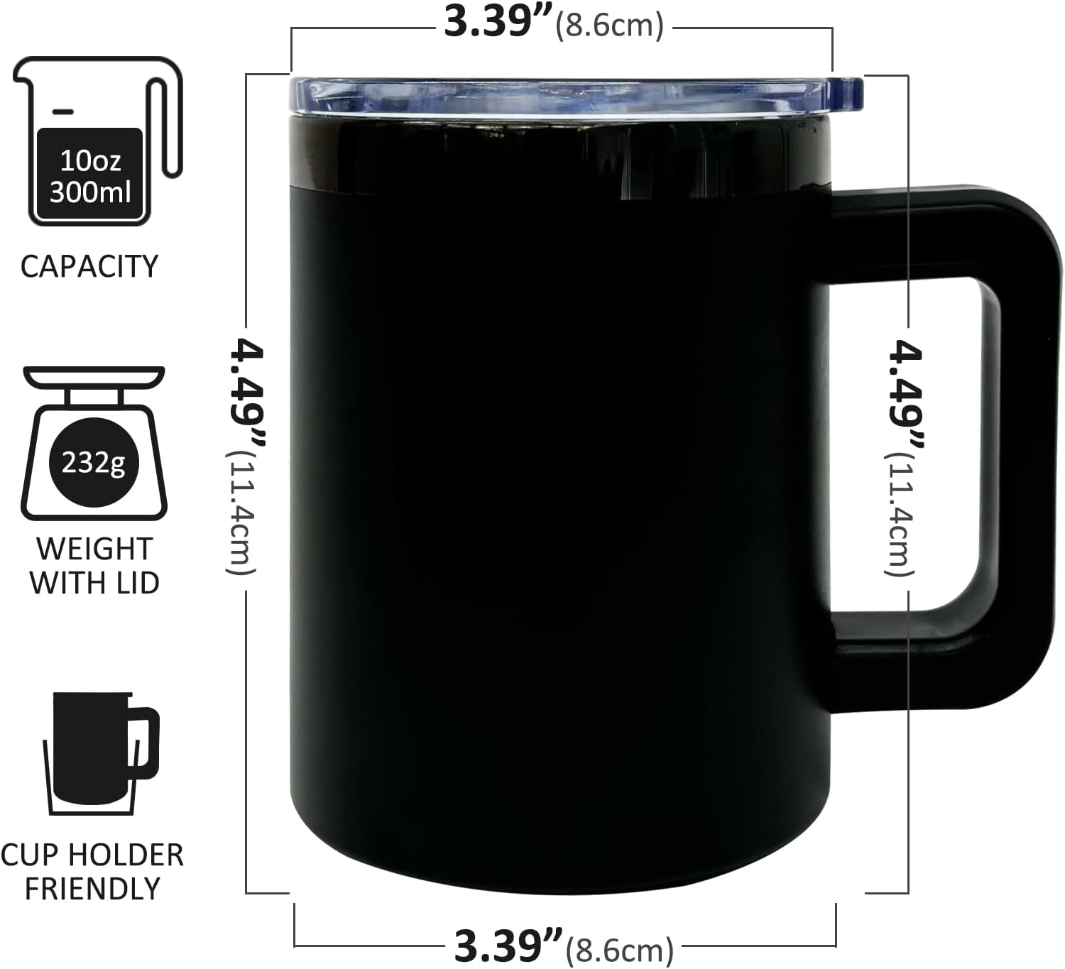 10 oz Tumbler with Handle and Straw Stainless Steel Insulated Coffee Mug for Laser Graving Powder Coated Cup with Black Plated(Black,1 pack) - Image 2