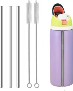 Straw Replacement for Water Bottle 24 oz 32 oz, Metal Drinking Straw with Cleaner Brush Compatible with 24OZ/32OZ, Stainless Steel Straw Accessories for Water Bottle