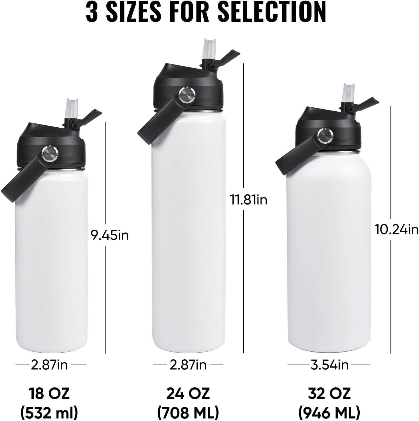 18oz Insulated Stainless Steel Water Bottle, Wide Mouth Double Wall Vacuum, Silicone Straw, Sweat & Leak Proof, BPA Free Insulated Water Flask for Travel, Keep Cold 24h Hot 12h, White - Image 2