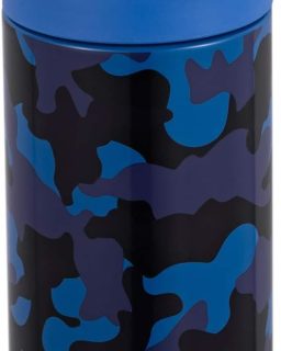Kids Water Bottle - insulated stainless steel with straw (Girls/Boys) - Blue Camo, 12oz