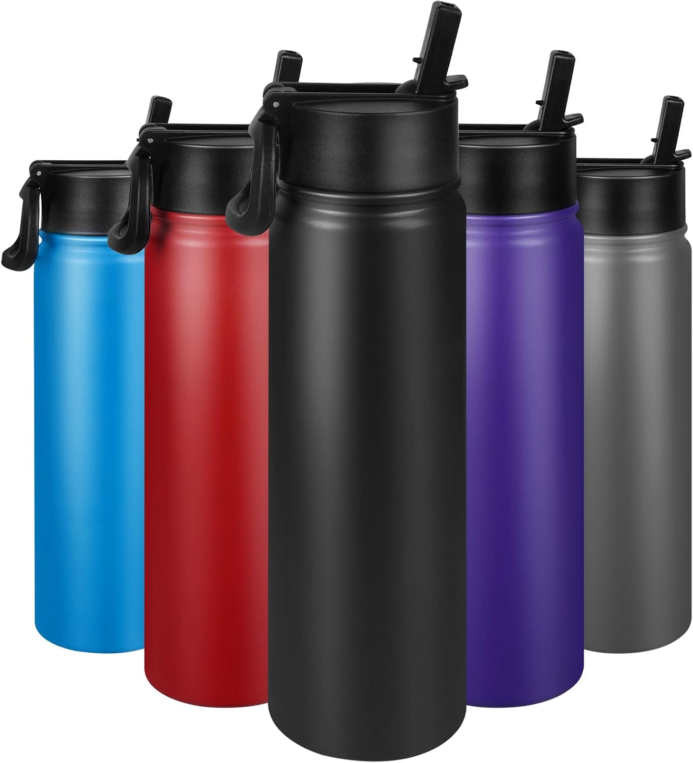 24 oz Insulated Water Bottle with Straw, Stainless Steel Double Wall Vacuum with Straw Lid Leak Proof, Wide Mouth Lid, Keep Cold and Hot