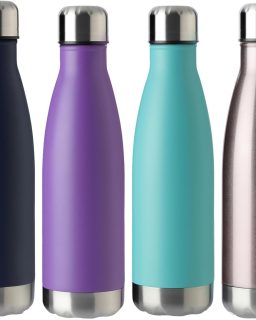 17oz Sport Water Bottle 4 Pack Vacuum Insulated Stainless Steel Leak-Proof Double Wall Cola Shape Water Bottle (Purple/Light Blue/Navy/Rose Gold, 4 Pack)