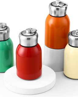 4 Pcs 10oz Mini Water Bottles Stainless Steel Slim Insulated  for Hot Cold Drink Thermal Small Vacuum Portable Water Bottle for Women Gifts Travel Camping Hiking (Bright Color)