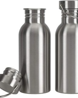 2 Pack Sports Water Bottle, 12OZ Single Walled 18/8 Stainless Steel Water Bottle for Cyclists, Runners, Hikers, Beach Goers, Picnics, Camping, Leak Resistant, Uninsulate