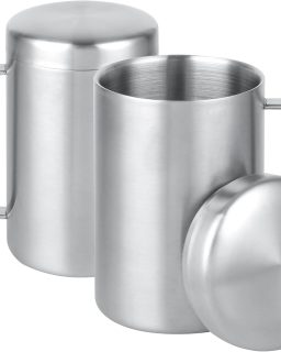 12 oz Stainless Steel Double-Walled Mugs – Insulated Coffee & Tea Cups with Handles and Lids for Camping and Everyday Use – Set of 2