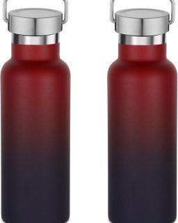 17oz Stainless Steel Water Bottle,Leak-Proof Sweat-Proof Travel Bottle,Double Wall Vacuum,Portable Insulated Cup,Reuseble Metal Bottle for School Sport Hiker Kid,Red Purple(2Packs)