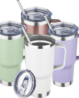 20 oz Tumbler with Handle Stainless Steel Insulated Coffee Mug Tumbler with Lid and Straw Double Wall Vacuum Insulated Coffee Mug Leak Proof Travel Mug Tumbler for Hot and Cold Drink (Mix Color-4)