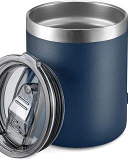12oz Stainless Steel Insulated Coffee Mug with Handle, Double Wall Vacuum Travel Mug, Tumbler Cup with Sliding Lid, Navy