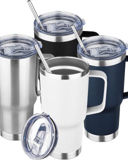 20 oz Tumbler with Handle Stainless Steel Insulated Coffee Mug Tumbler with Lid and Straw Double Wall Vacuum Insulated Coffee Mug Leak Proof Travel Mug Tumbler for Hot and Cold Drink (Mix Color-1)